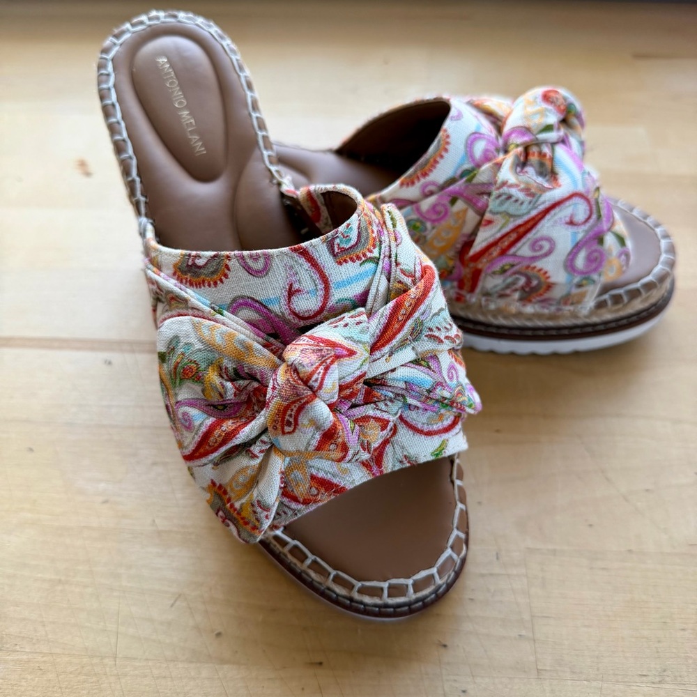 Antonio Melani Paisley Print Espadrille Bow Slides Boho Chic Resort Wear - 7.5 - Picture 3 of 12